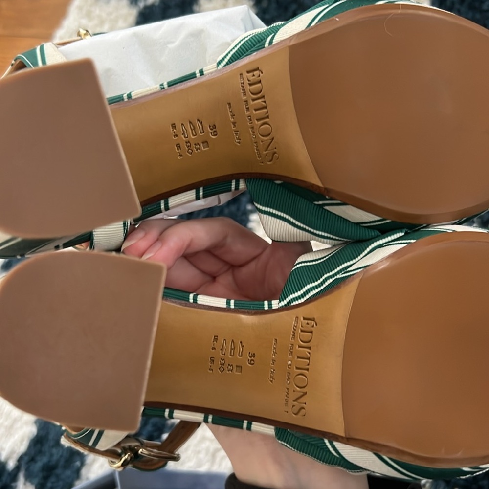Sezane Editions Green and White Carmela Heels Heeled Sandals - Picture 9 of 10